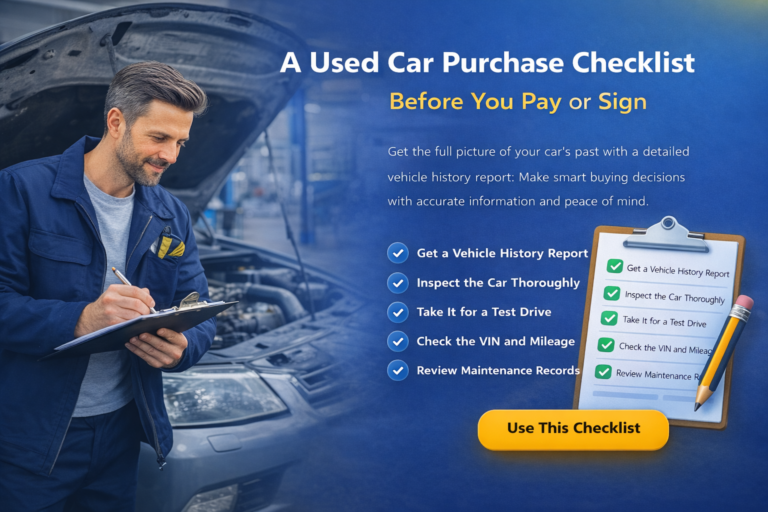 A Used Car Purchase Checklist Before You Pay or Sign